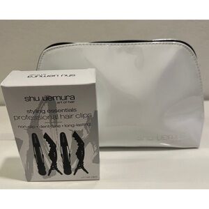 NEW Shu Uemura Glossy White Cosmetic Bag & Professional Hair Clips Bundle